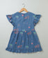Cotton Denim Dress with Palm Tree and  Neon Heart Embroidery