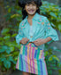 Mint Green Cotton Shirt Rainbow Striped Skirt