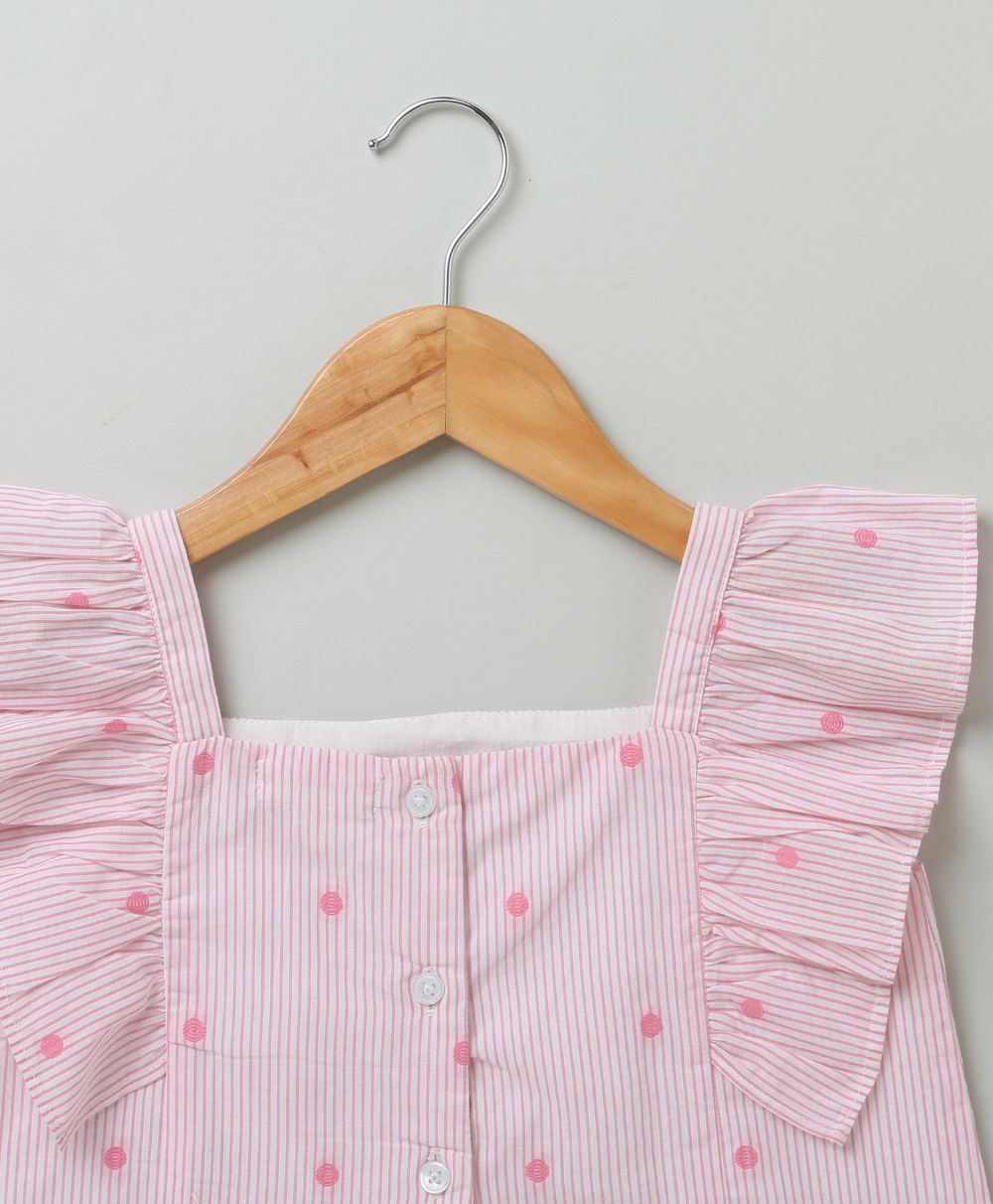 Pink Flutter Sleeves Organic Cotton Blouse
