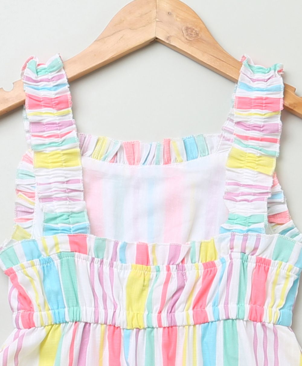 Multicoloured Stripe Print A line Cotton dress