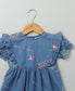 Short Sleeves Denim Dress with Palm Tree and  Neon Heart Embroidery
