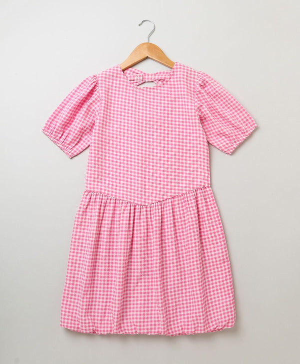 Pink Checkered Short Sleeved Dress