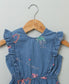 Cotton Denim Playsuit with Palm Tree and Neon Heart Embroidery