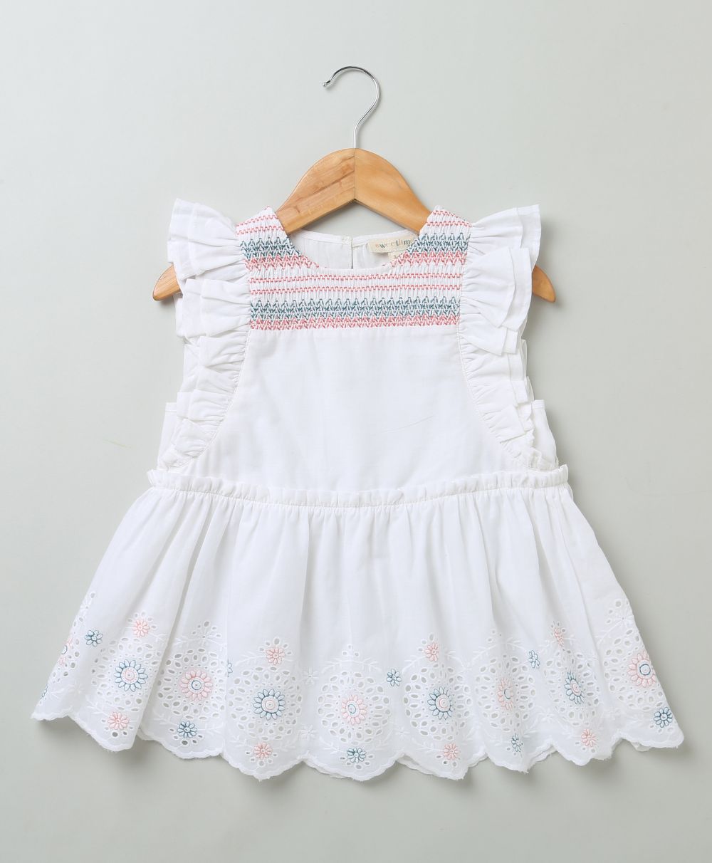Embroidered Crew Neck Dress