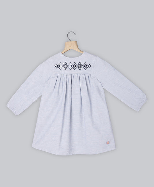 Corduroy Grey Dress with Embroidery