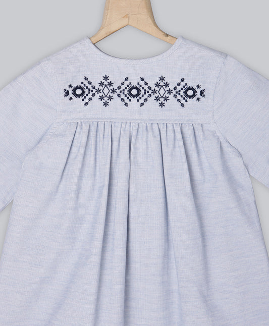 Corduroy Grey Dress with Embroidery