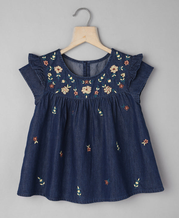 Top with Floral Embroidery at Yoke