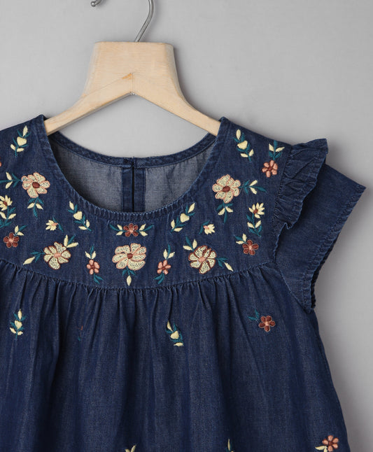 Top with Floral Embroidery at Yoke