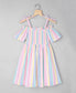 Bright Multicoloured Yarn Dyed Organic Cotton Dress with Bow Straps