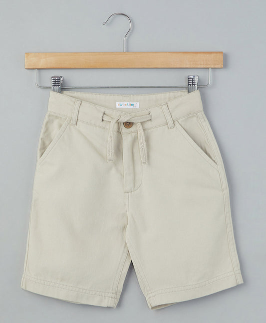 Beige Cotton Twill Shorts