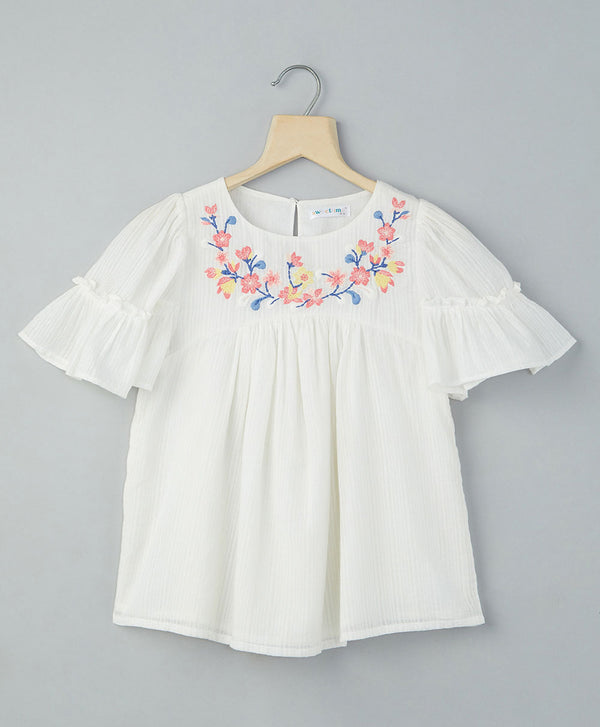 Cotton Dobby Top With Multi-Colour Embroidery
