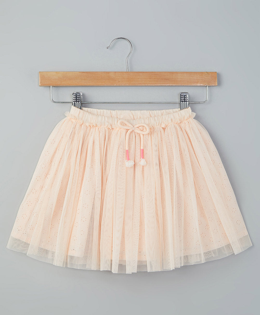 Peach Mesh Embroidery  Skirt