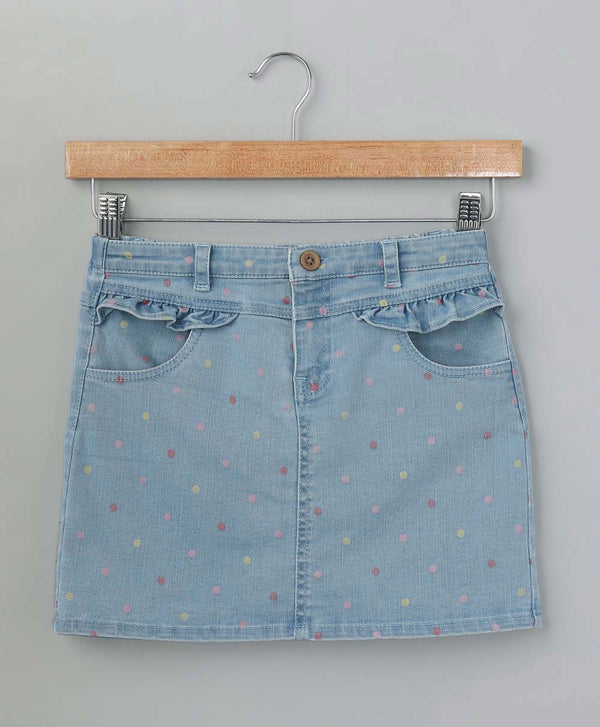 Multicoloured Dots Cotton Denim Skirt