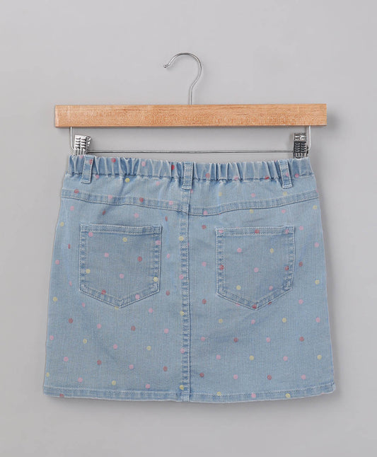 Multicoloured Dots Cotton Denim Skirt