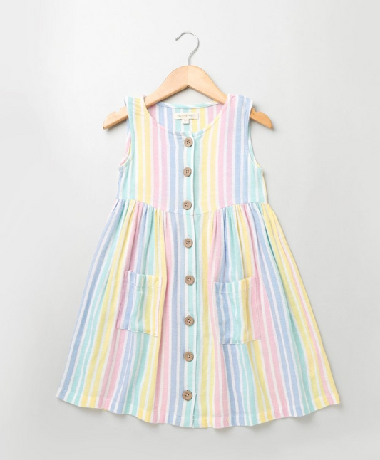 Multicoloured Striped Sleeveless Organic Cotton Dress