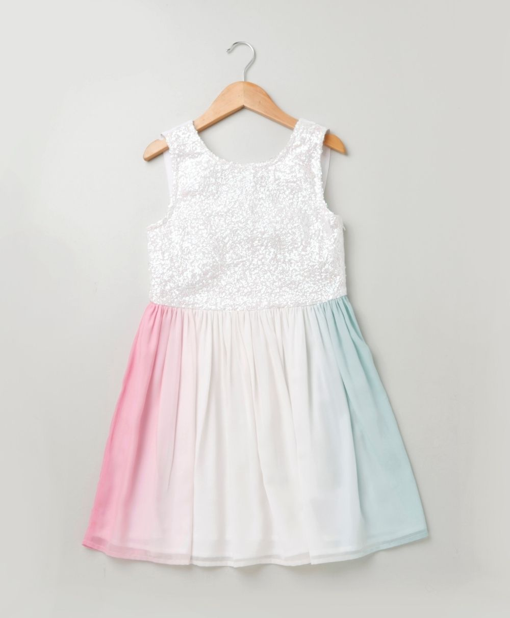 White Sequence Work Top with Multi-Colour Skirt Mix Media Dress