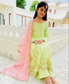 Green Kurta with Plazzo & contrast pink Duppatta