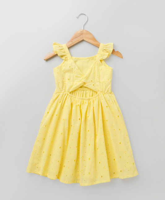 Yellow Sleeveless Hakoba Cotton Dress